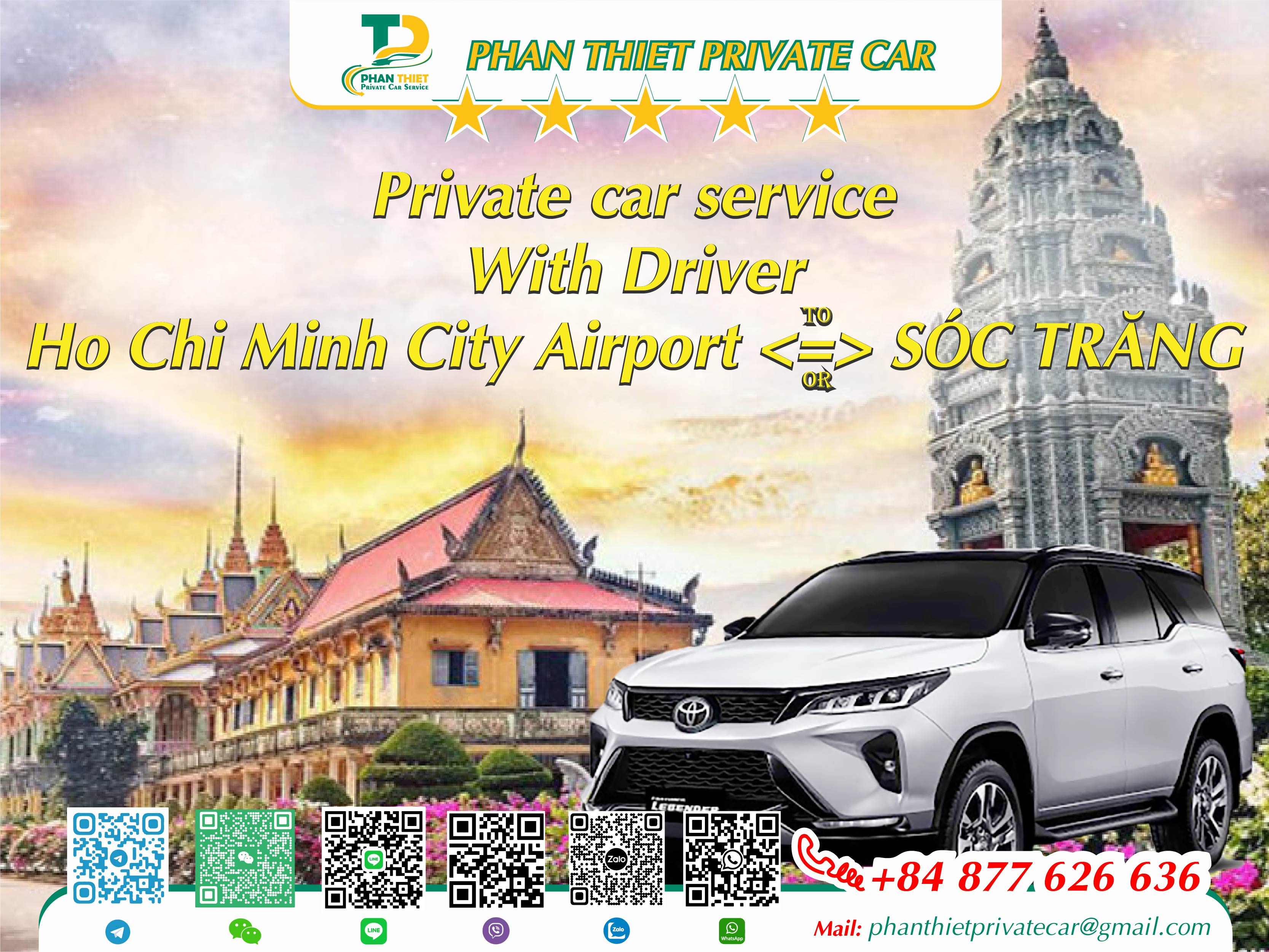 Car rental Ho Chi Minh City <=> Soc Trang (private car with driver)